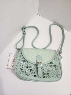 NWT Jen & Co Carol Mint Vegan Crossbody Purse Woven Laser Cut